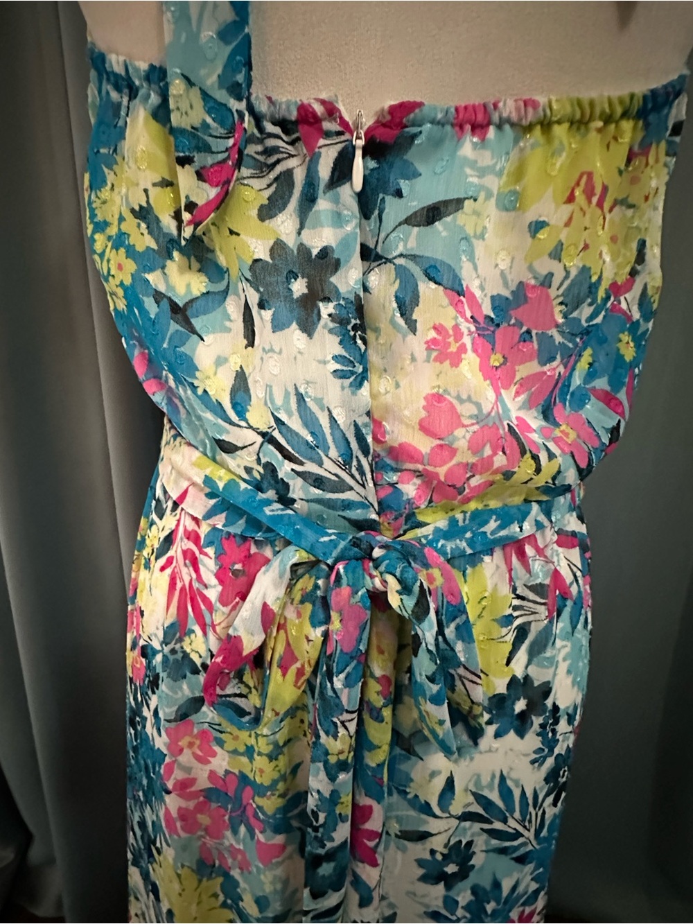 Anne Klein Floral Halter Midi Dress Blue Multi Tie Waist NWT Women's 12 - Picture 7 of 11